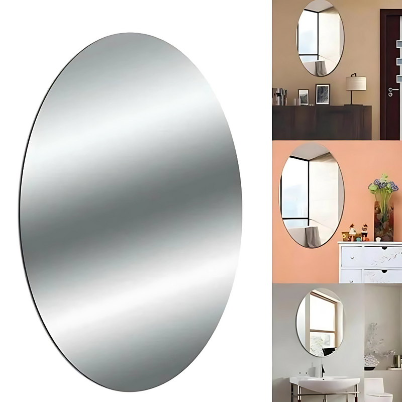 Combo Oval & Square Shape Silver 3D Acrylic Unbreakable Mirror(Pack of 2)