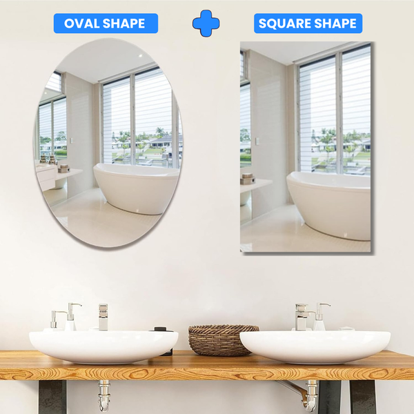 Combo Oval & Square Shape Silver 3D Acrylic Unbreakable Mirror(Pack of 2)